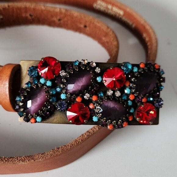 PRIMO EMPERIO | Embellished buckle belt Italian leather purple red brown - Picture 2 of 5